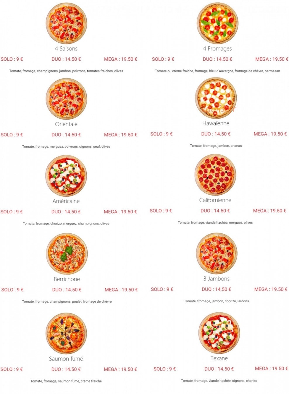 Allo Pizza Rapido — carte page 2