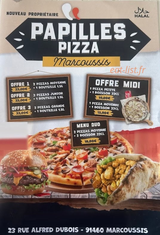Papilles Pizza — carte page 1
