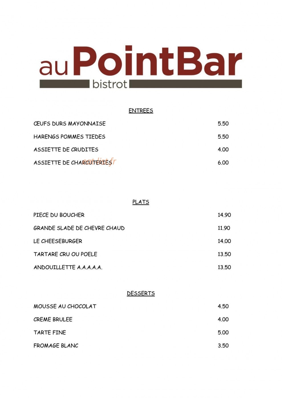 Au point bar — carte page 1