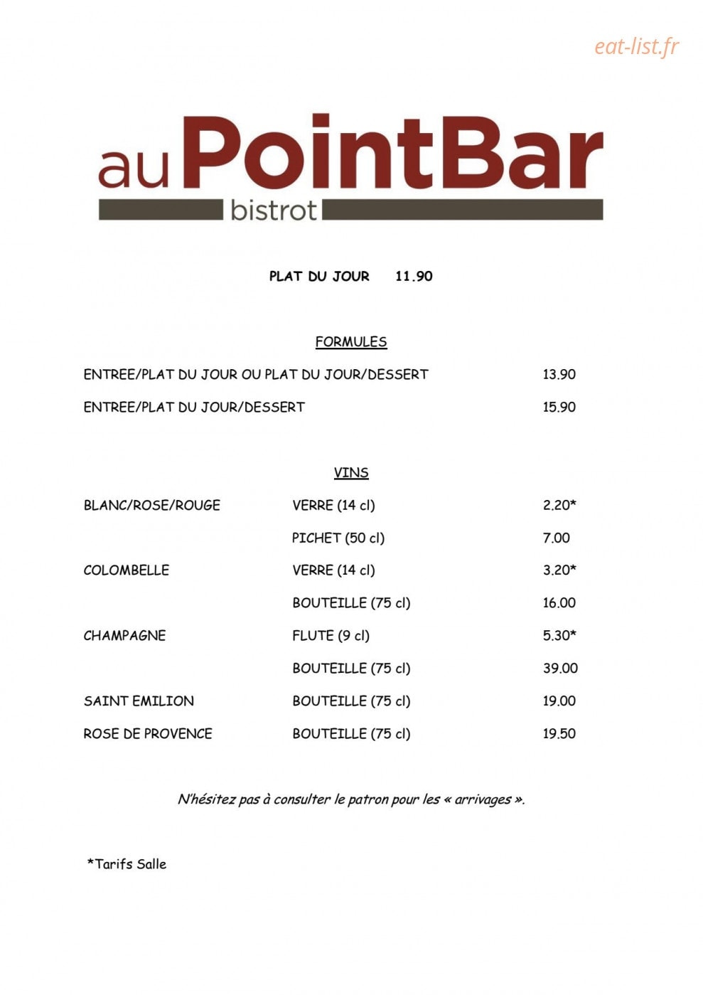 Au point bar — carte page 2