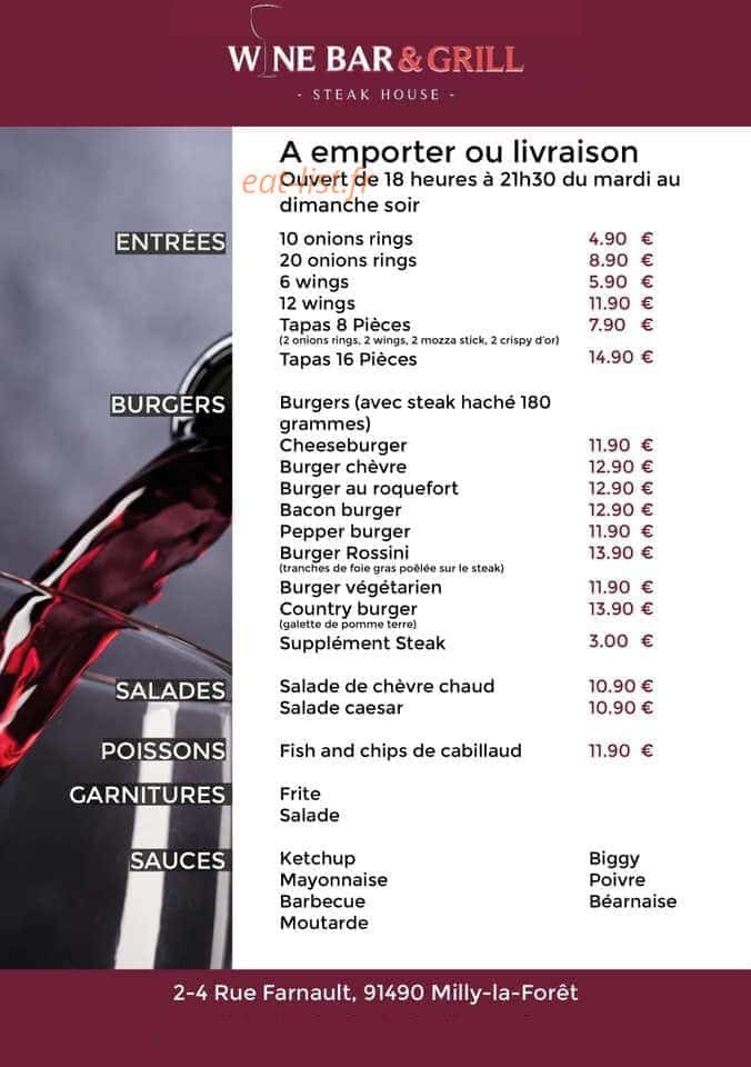 Wine bar & grill — carte page 1