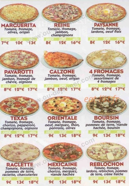 Pizza Express — carte page 1