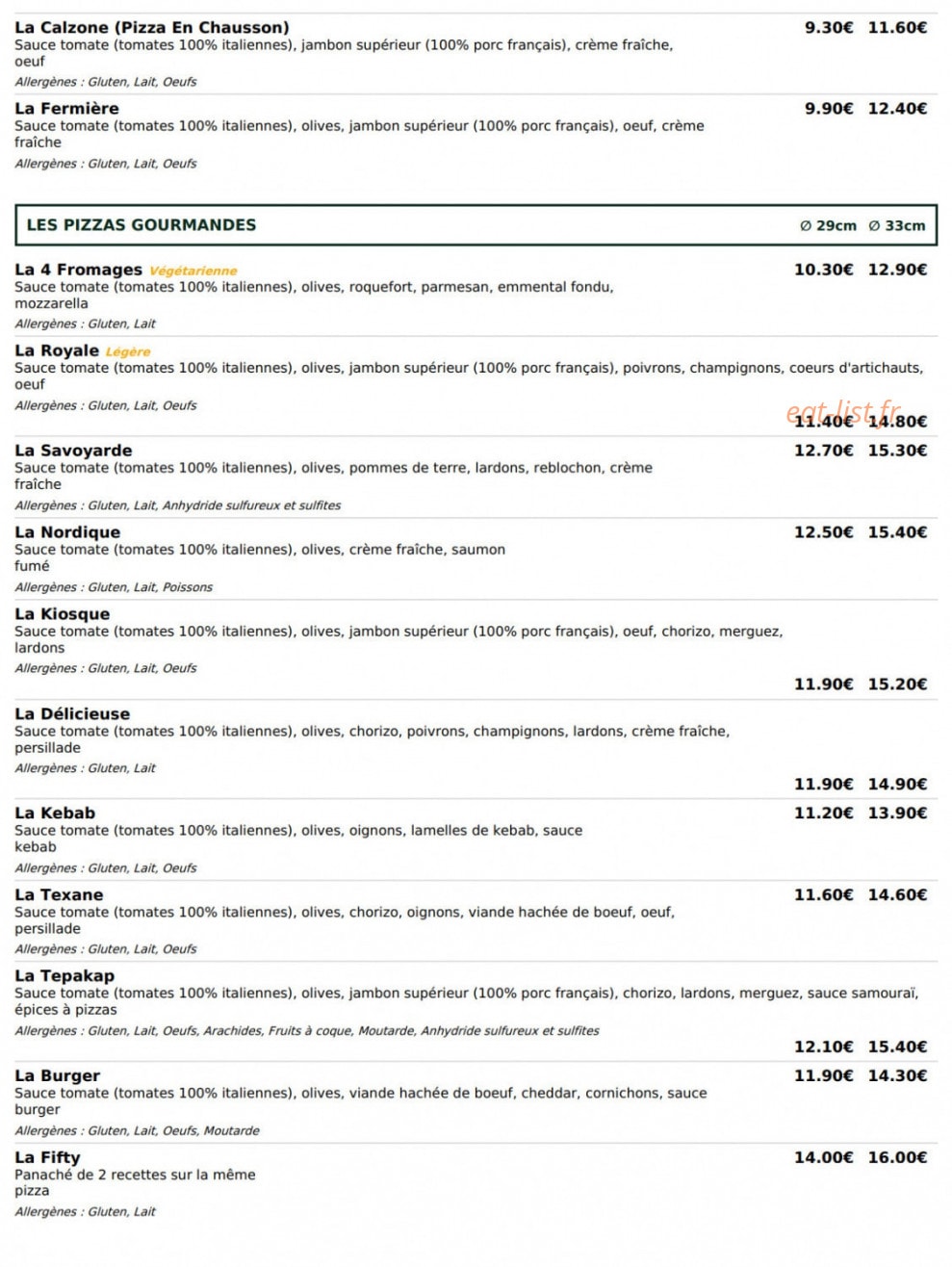 Le kiosque à pizzas — carte page 2