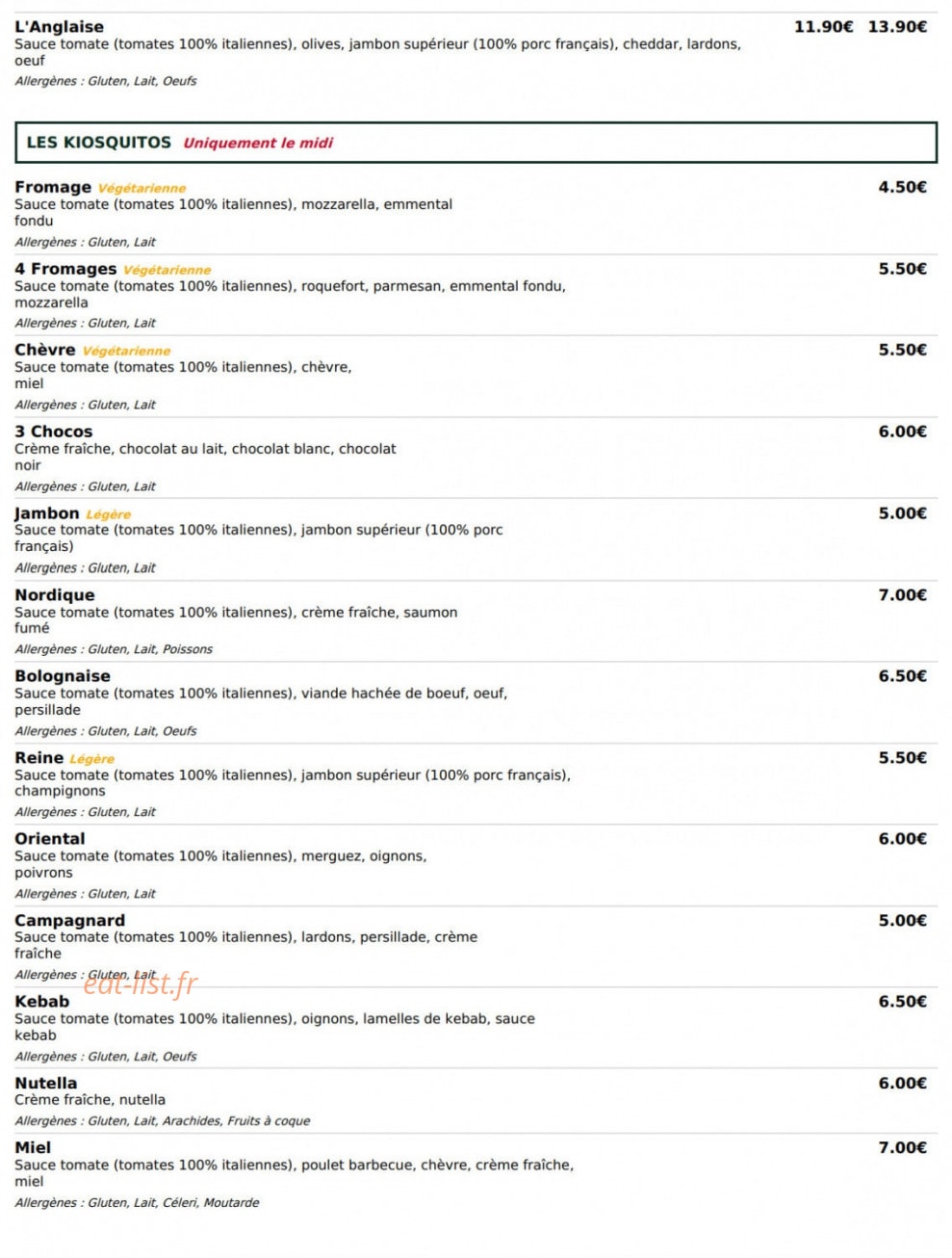 Le kiosque à pizzas — carte page 4