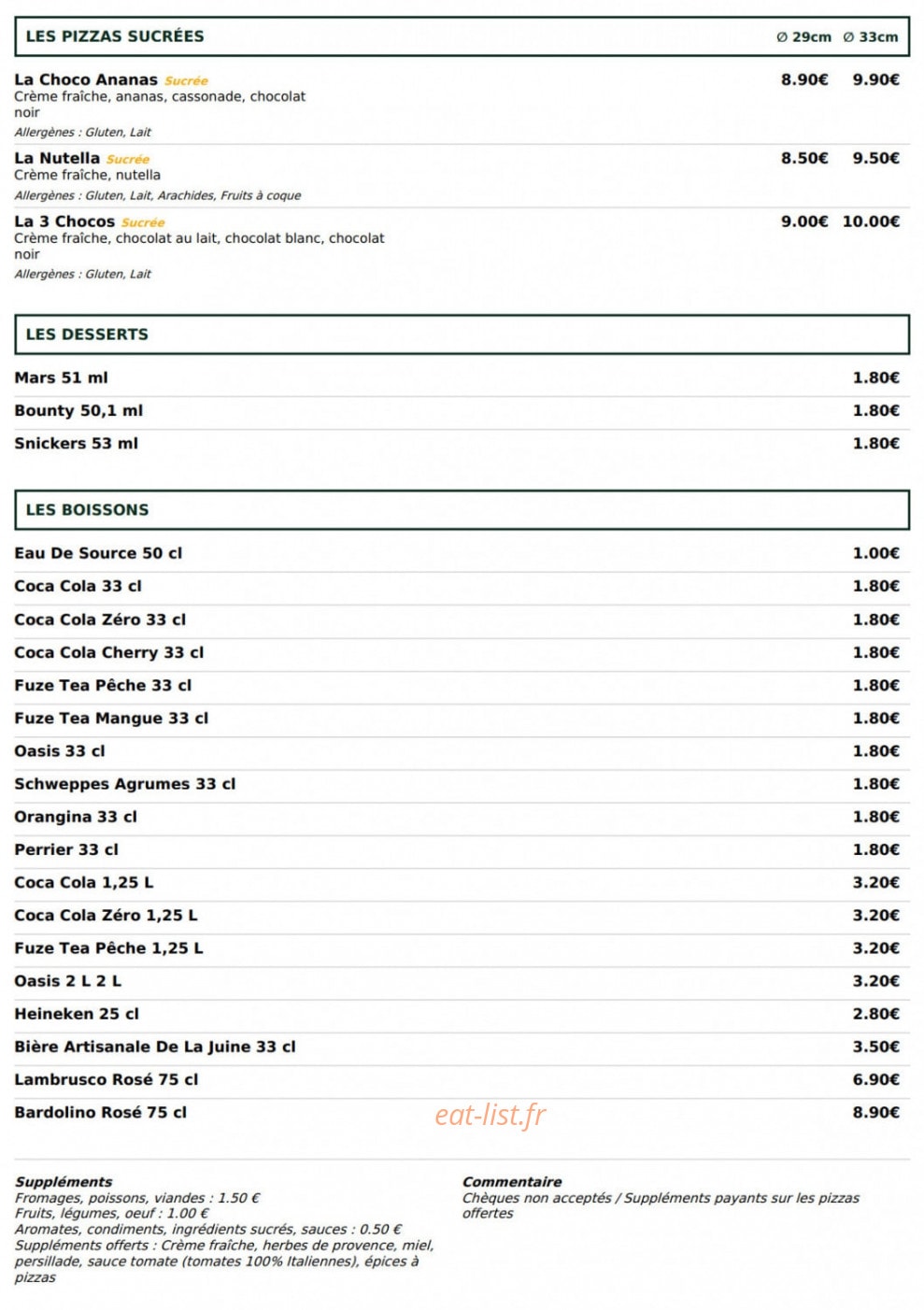 Le kiosque à pizzas — carte page 5