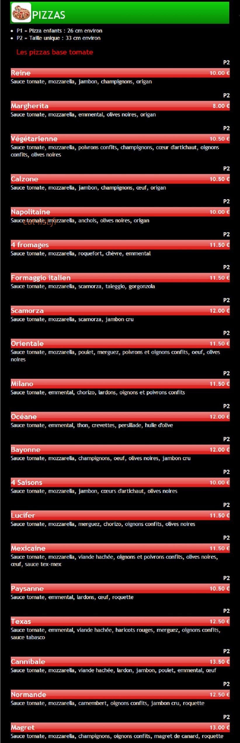 Pizza t'fan — carte page 1