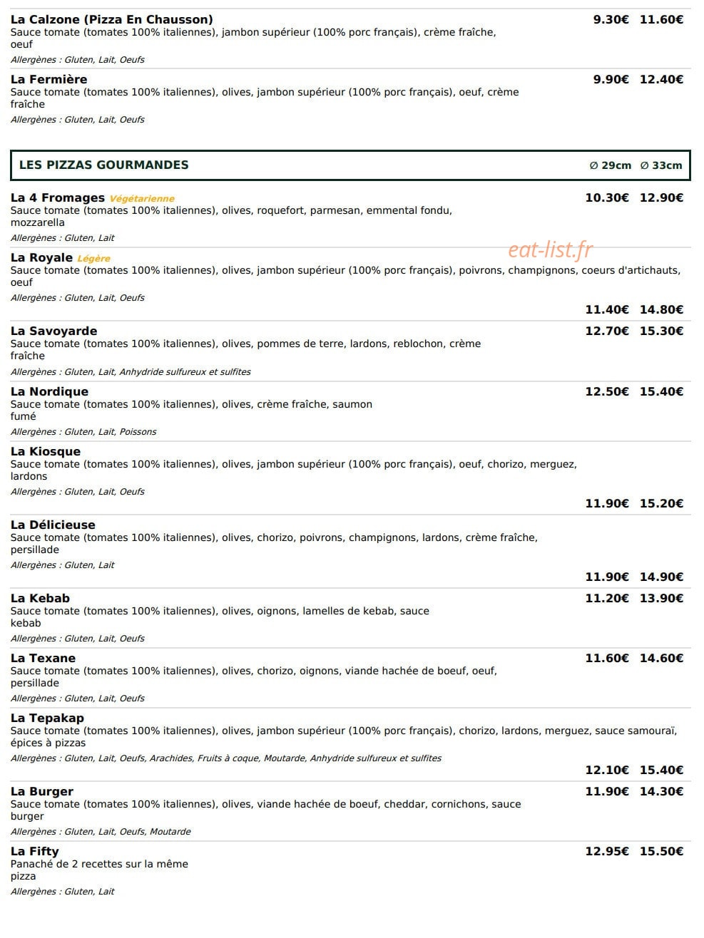 Le Kiosque à Pizzas — carte page 2