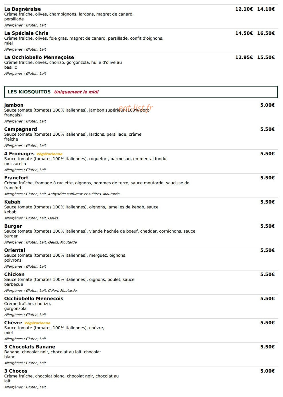 Le Kiosque à Pizzas — carte page 4