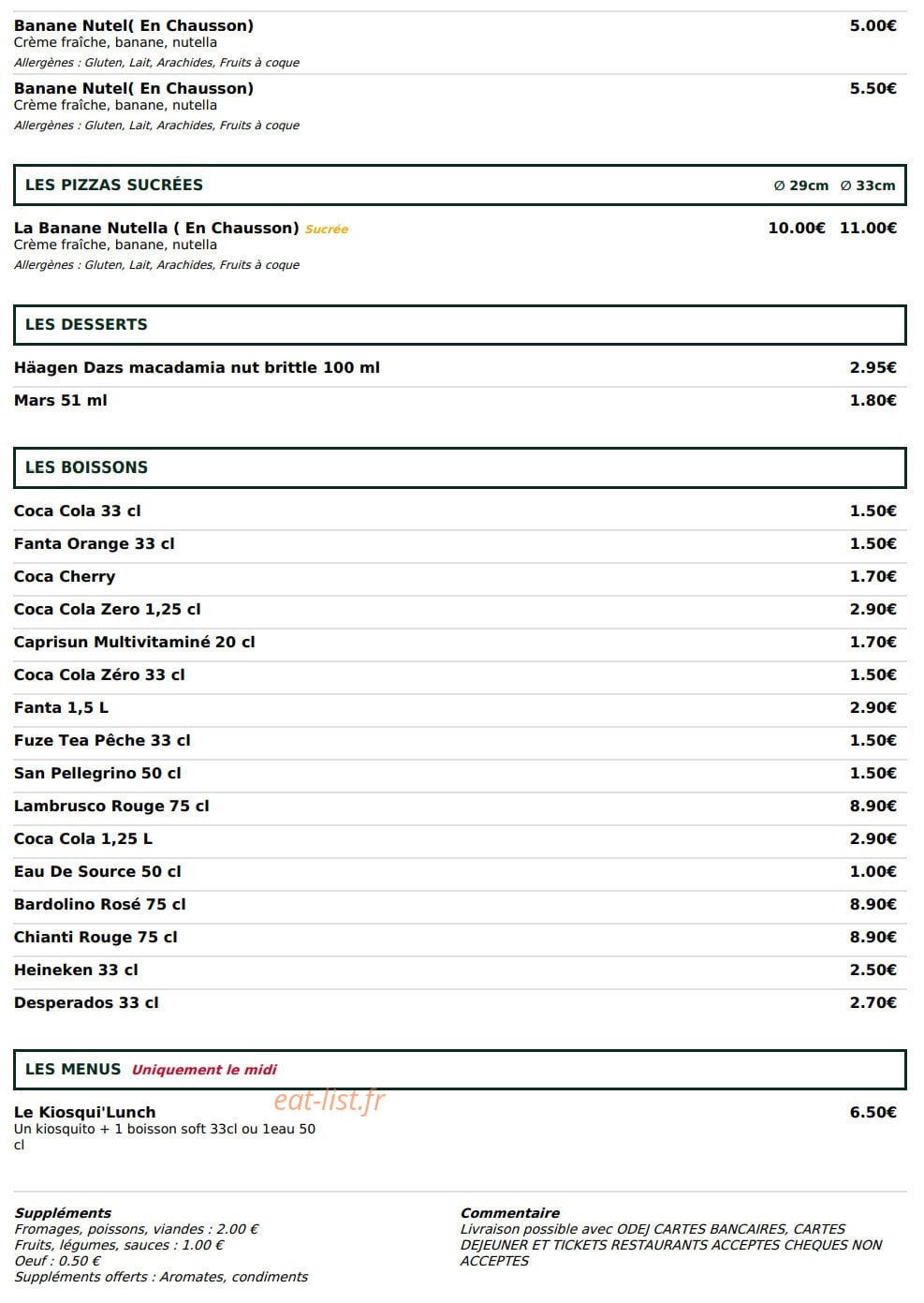 Le Kiosque à Pizzas — carte page 5