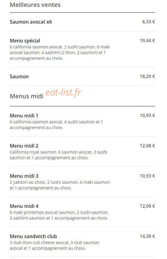 Mennecy Sushi — carte page 1