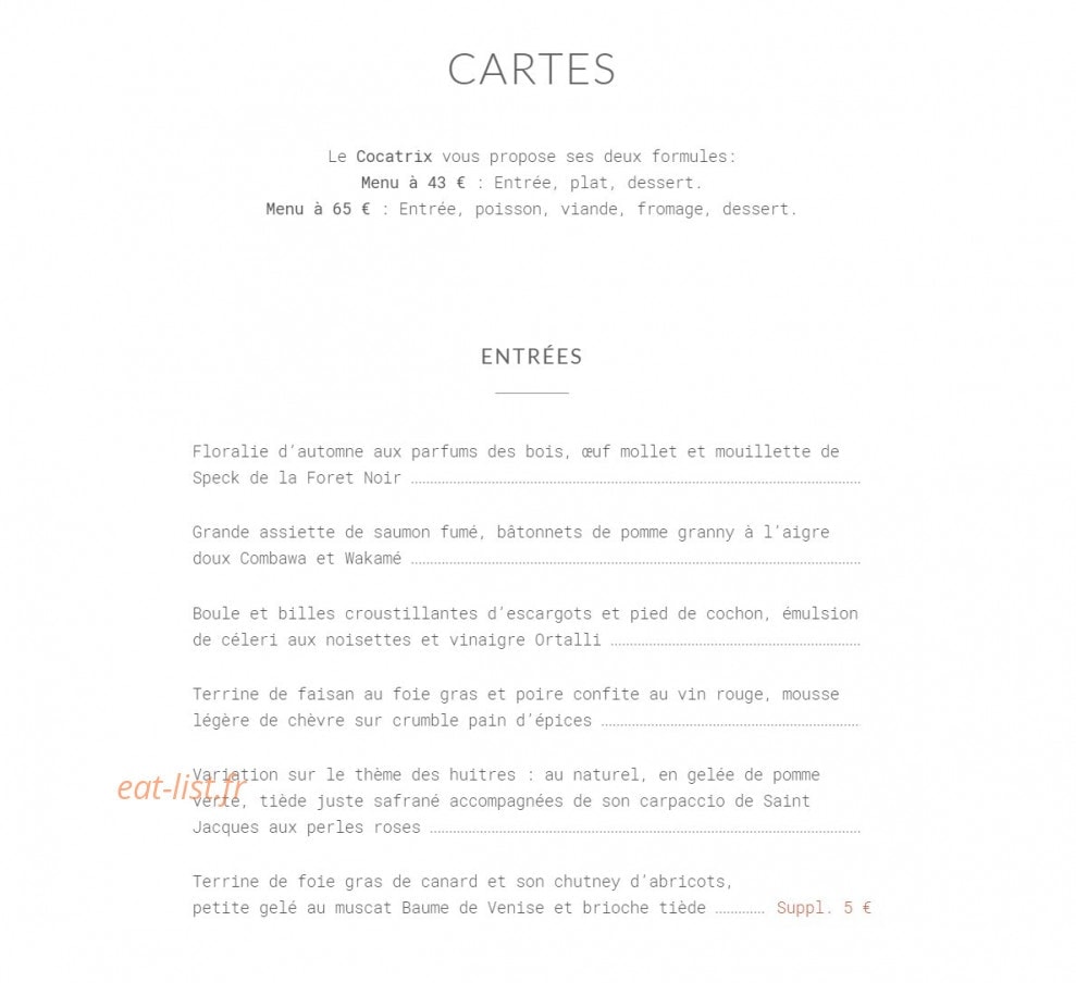 Le Relais de Cocatrix — carte page 5