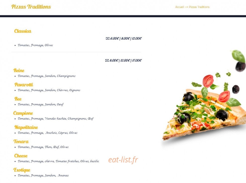 Planet Pizza — carte page 1