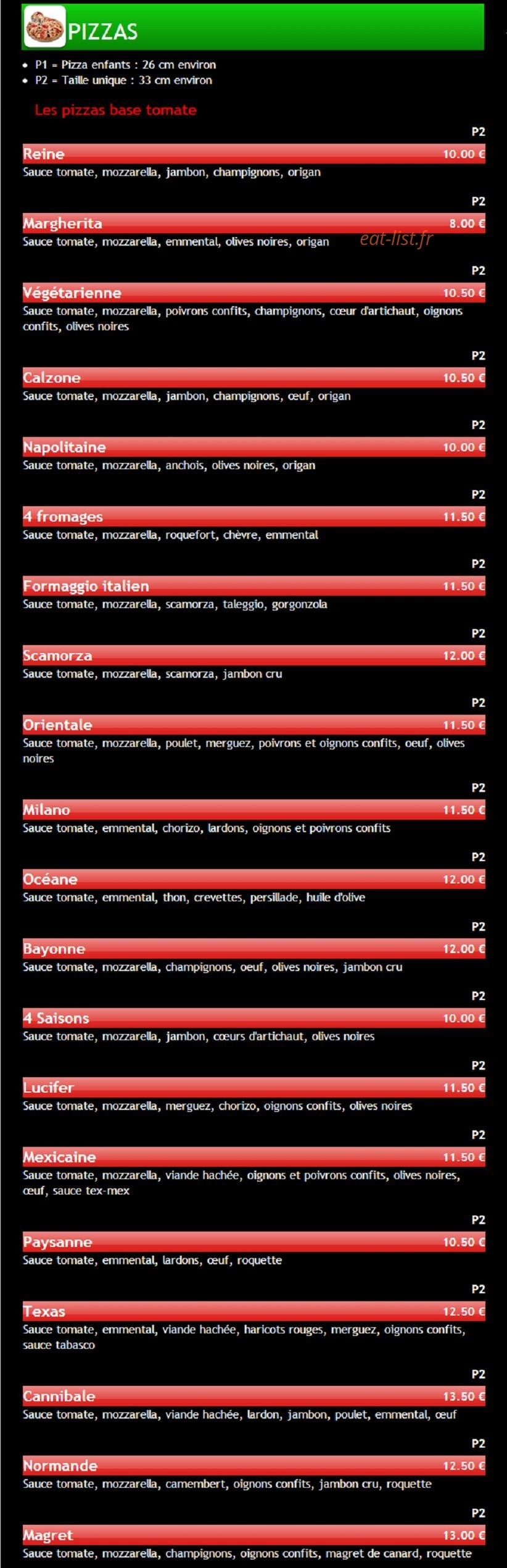 Pizza t'fan — carte page 1