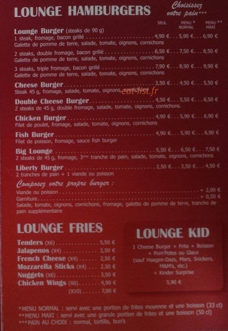 Lounge Burger — carte page 2