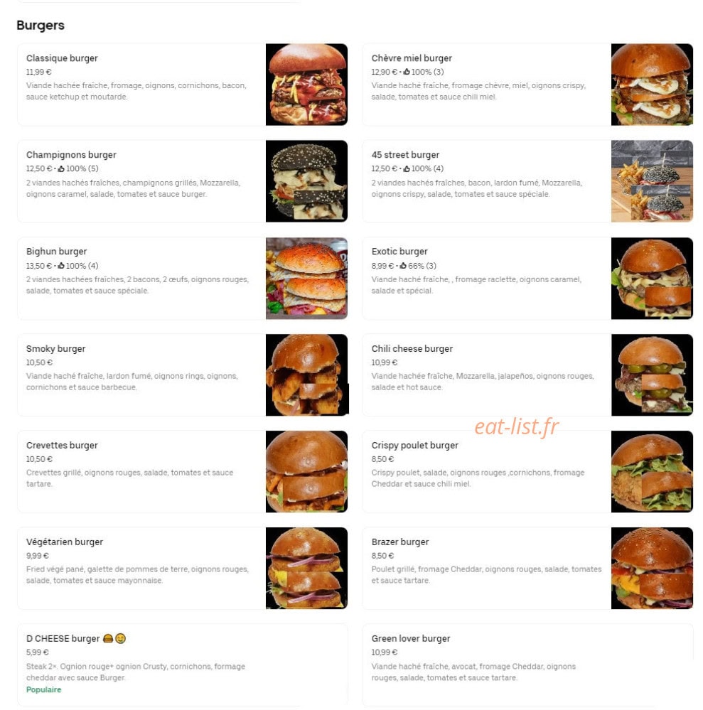 Burger 45 Street — carte page 2