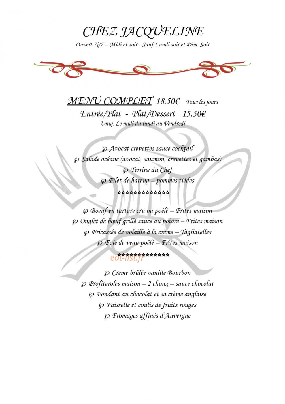Chez Jacqueline — carte page 1