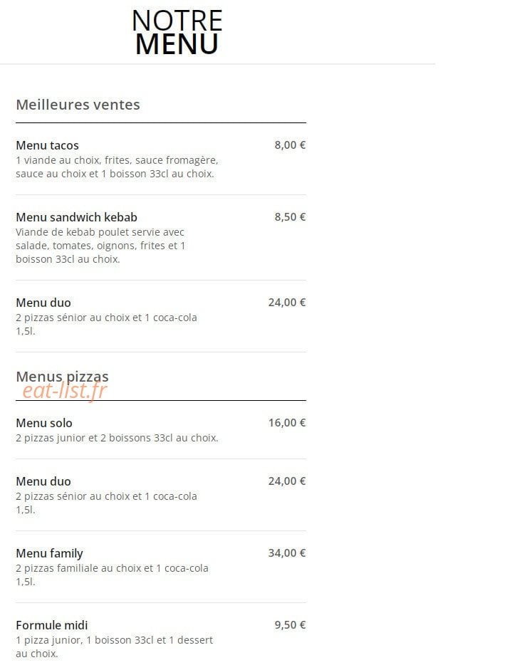Fratelli Pizza — carte page 1