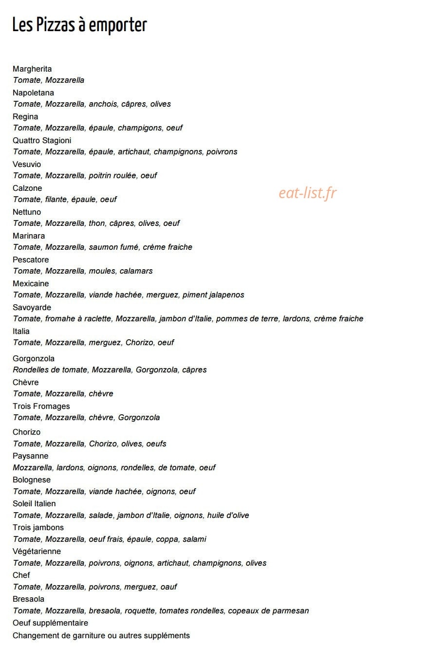 Au Soleil Italien — carte page 11