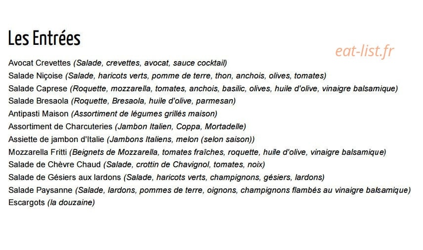 Au Soleil Italien — carte page 1
