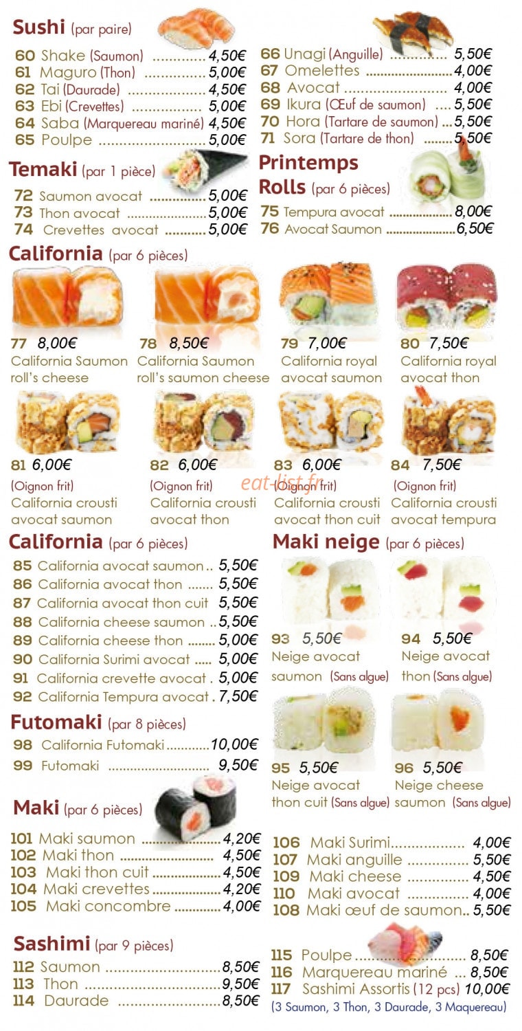 Happy Sushi — carte page 1
