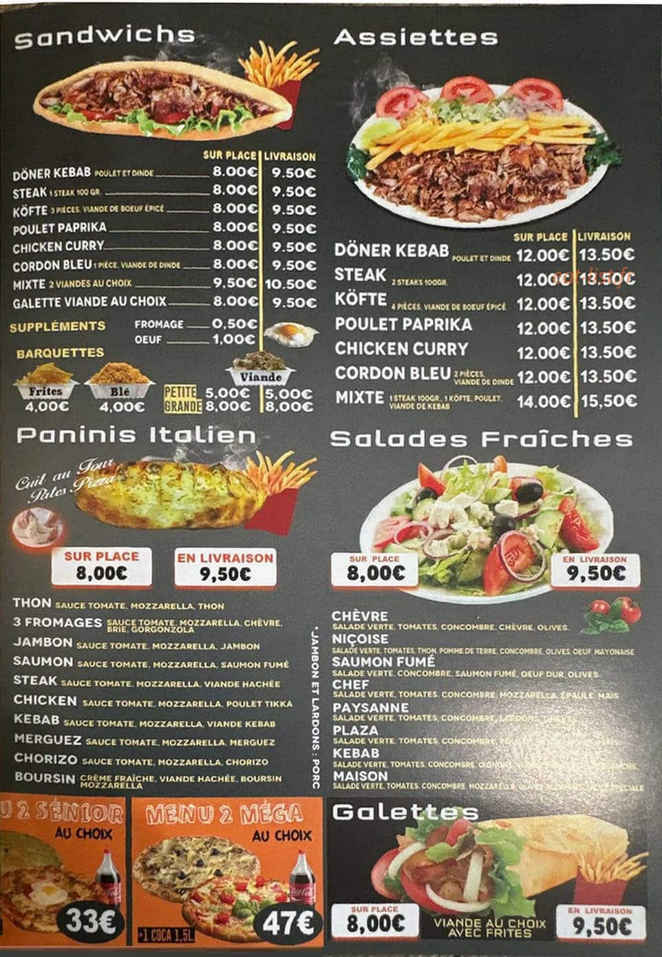 Carte et menu de Pizza Grill Istanbul à Marolles en Hurepoix — sandwichs, salades, menu assiettes et paninis