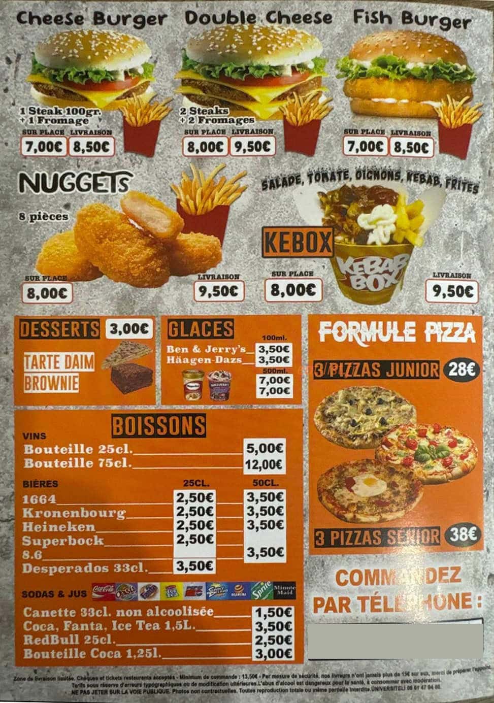 Carte et menu de Pizza Grill Istanbul à Marolles en Hurepoix — Burgers et desserts