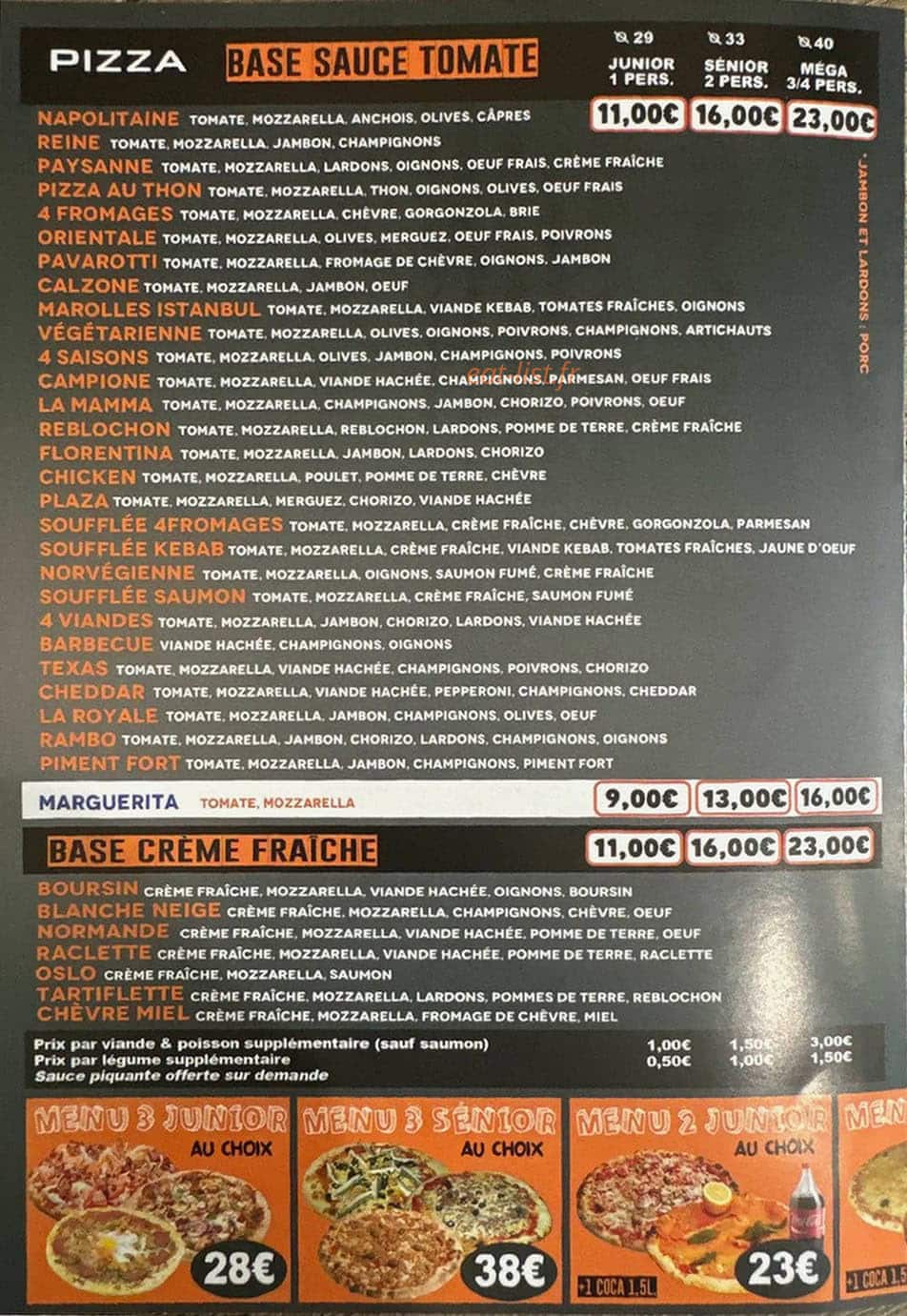 Carte et menu de Pizza Grill Istanbul à Marolles en Hurepoix — Les pizzas