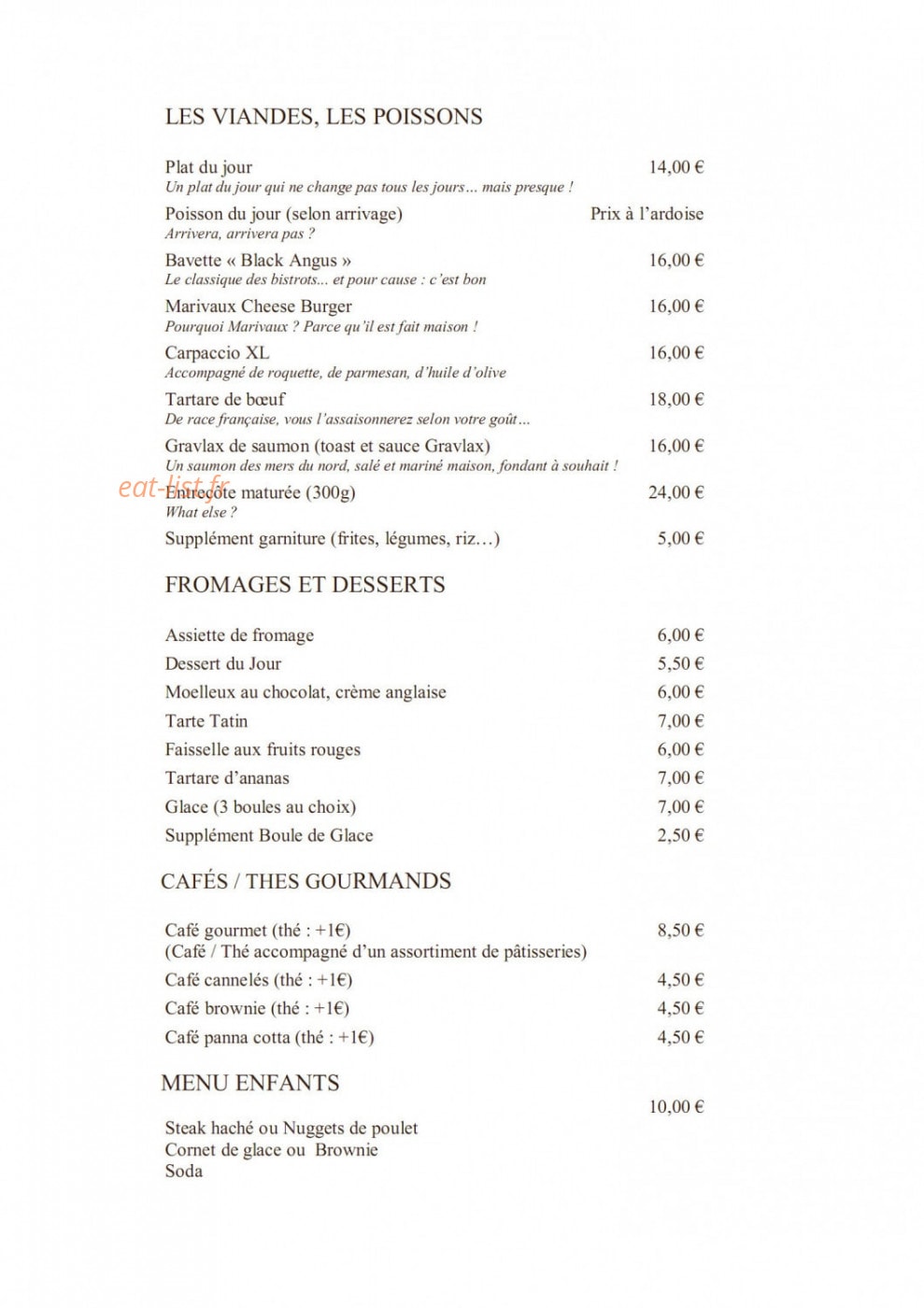 Restaurant du Golf de Marivaux — carte page 3