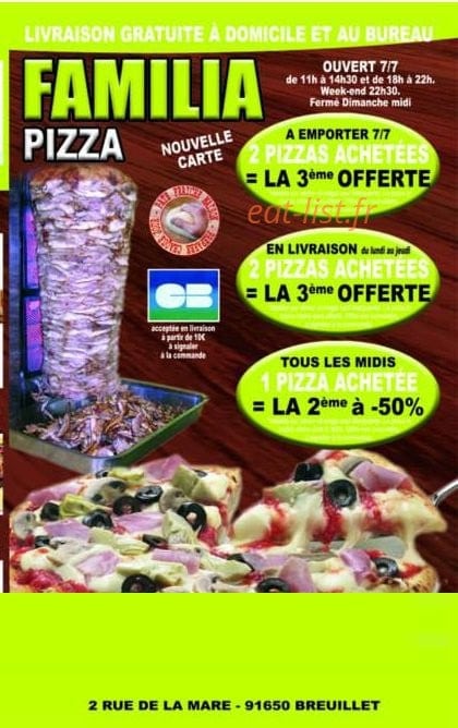 Pizza Familia — carte page 1