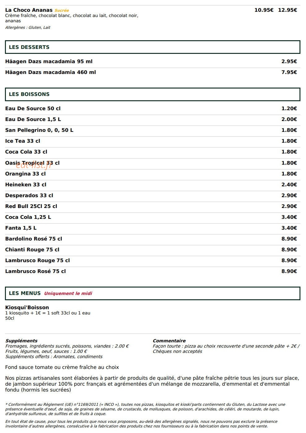 Le Kiosque à Pizzas — carte page 5