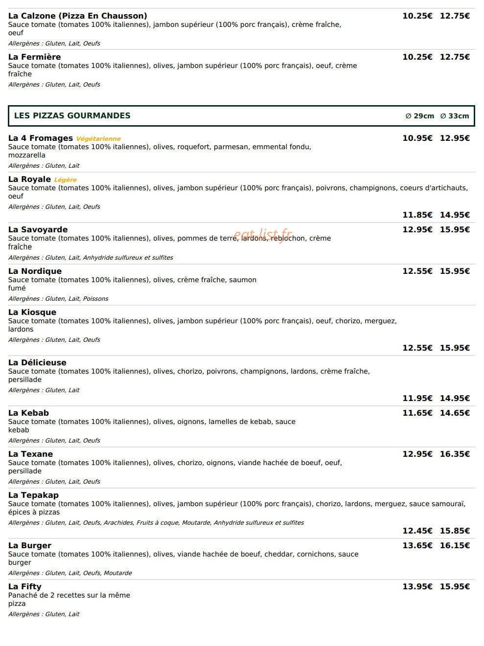 Le Kiosque à Pizzas — carte page 2