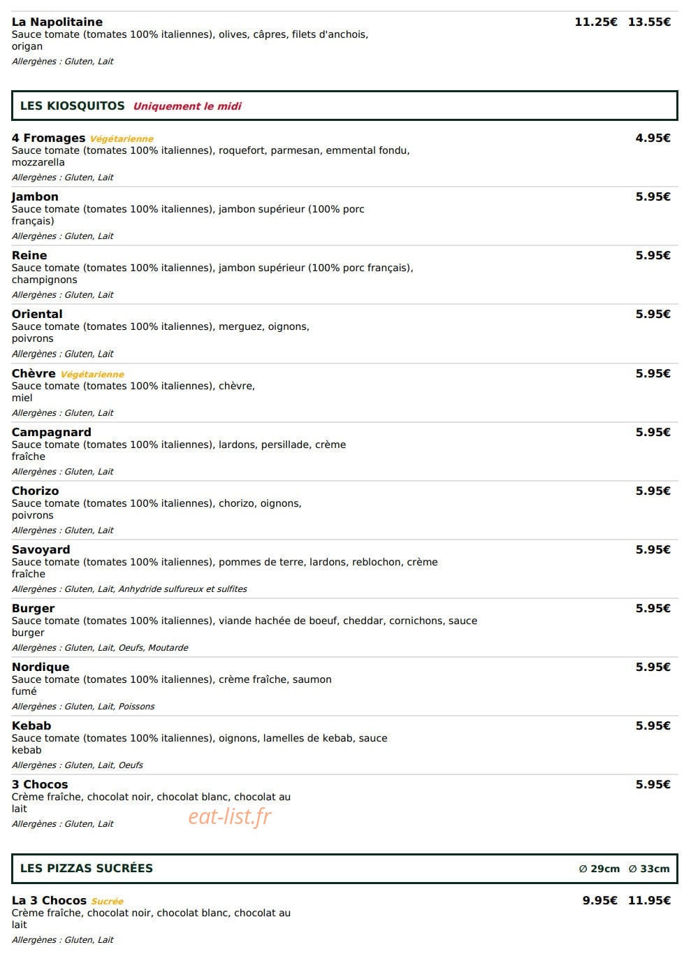 Le Kiosque à Pizzas — carte page 4