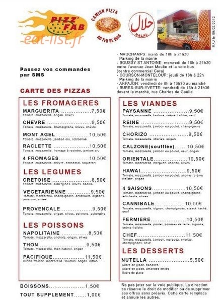 Pizz'Fab — carte page 1