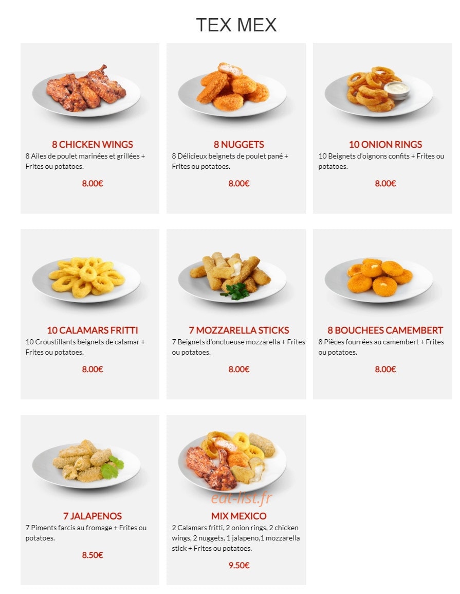 Carte et menu de Andiamo pizza à Sainte Genevieve des Bois — Les tex mex