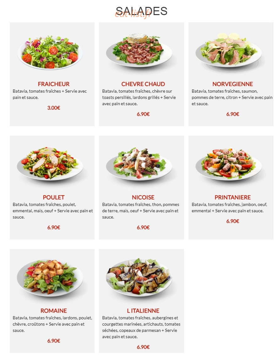 Carte et menu de Andiamo pizza à Sainte Genevieve des Bois — Les salades