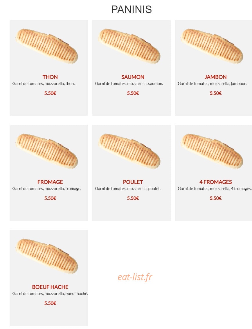 Carte et menu de Andiamo pizza à Sainte Genevieve des Bois — Les paninis