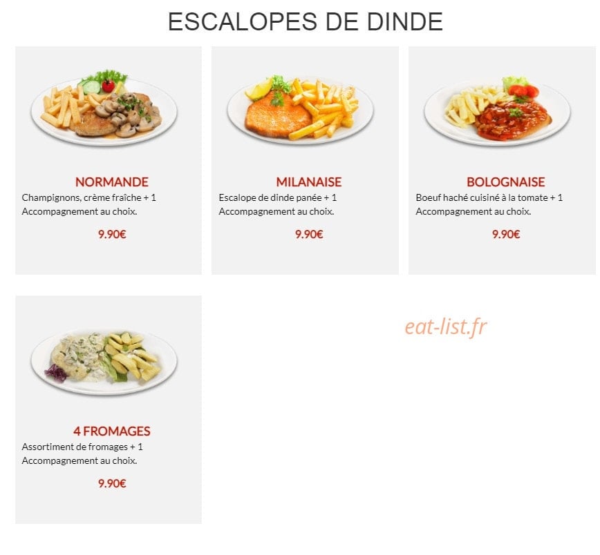 Carte et menu de Andiamo pizza à Sainte Genevieve des Bois — Les escalopes