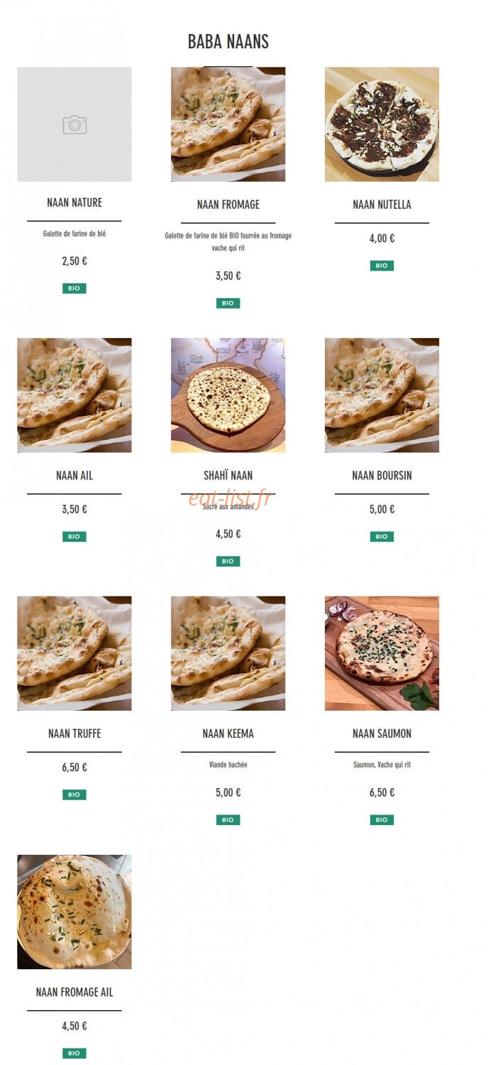Baba cheese naan — carte page 11