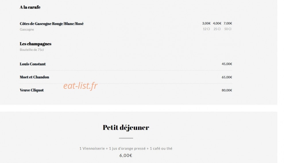 Carte et menu de Café de la Presse à Sainte Genevieve des Bois — A la carafe et petit déjeuner