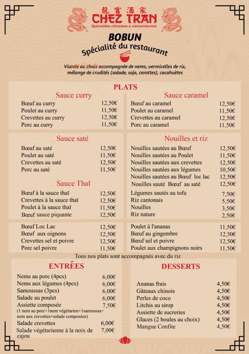 Chez Tran — carte page 1