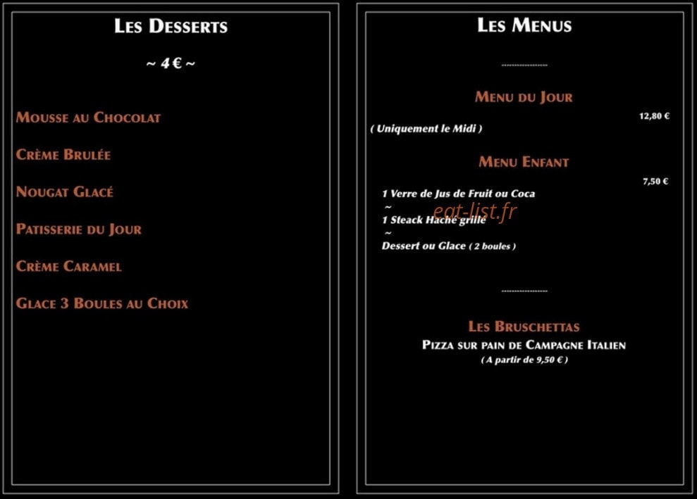 Carte et menu de City Lounge Café à Sainte Genevieve des Bois — Les desserts et menus