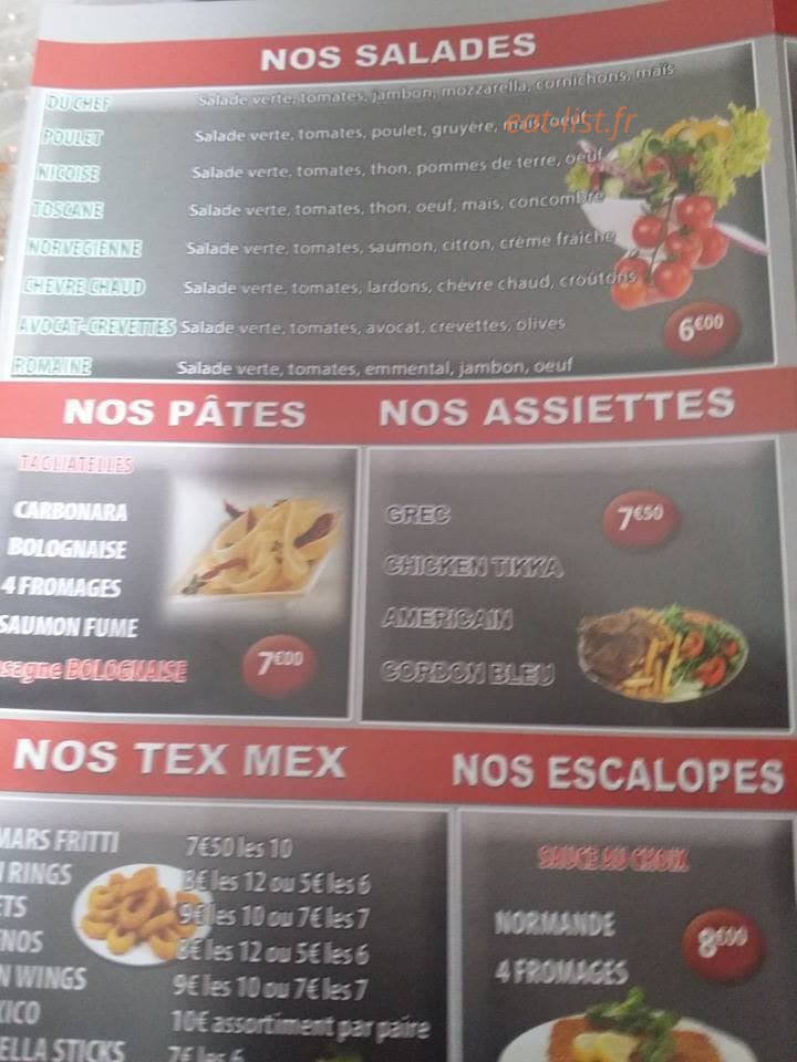 Carte et menu de Di genova pizza à Sainte Genevieve des Bois — Les salades, pates,....