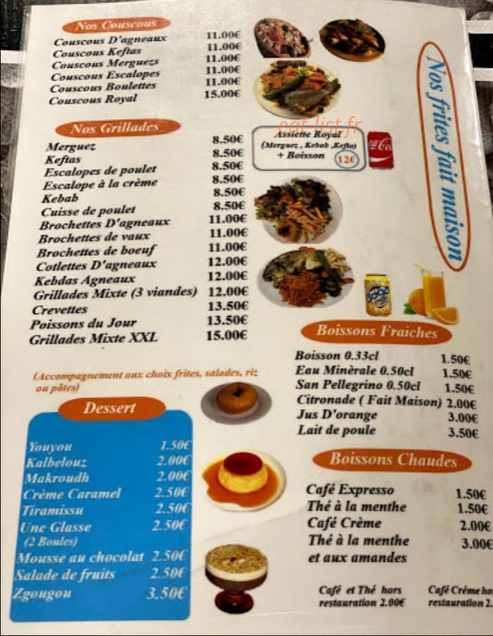 Carte et menu de Elmedina à Sainte Genevieve des Bois — Les couscous, grillades, ...