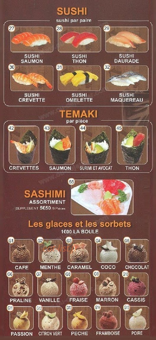 Carte et menu de Hoki-sushi à Sainte Genevieve des Bois — Sushi et sashimi