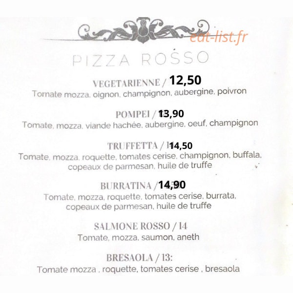Carte et menu de L’amoroso à Sainte Genevieve des Bois — Les pizzas