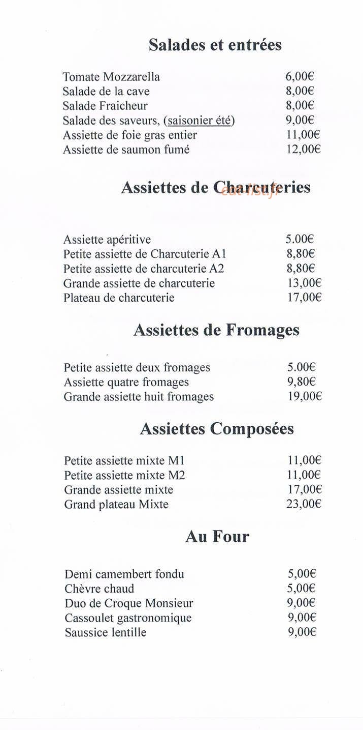 Carte et menu de L'Atelier de Dégustation de La Cave Saint Vincent à Sainte Genevieve des Bois — Salades et assiettes
