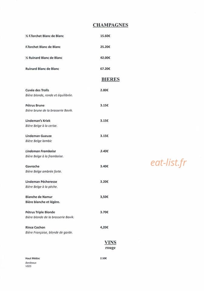 Carte et menu de L'Atelier de Dégustation de La Cave Saint Vincent à Sainte Genevieve des Bois — Champagnes et vins