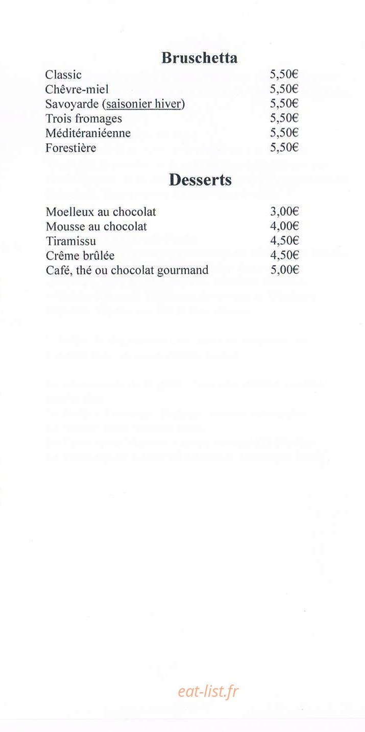 Carte et menu de L'Atelier de Dégustation de La Cave Saint Vincent à Sainte Genevieve des Bois — Bruchettas et desserts