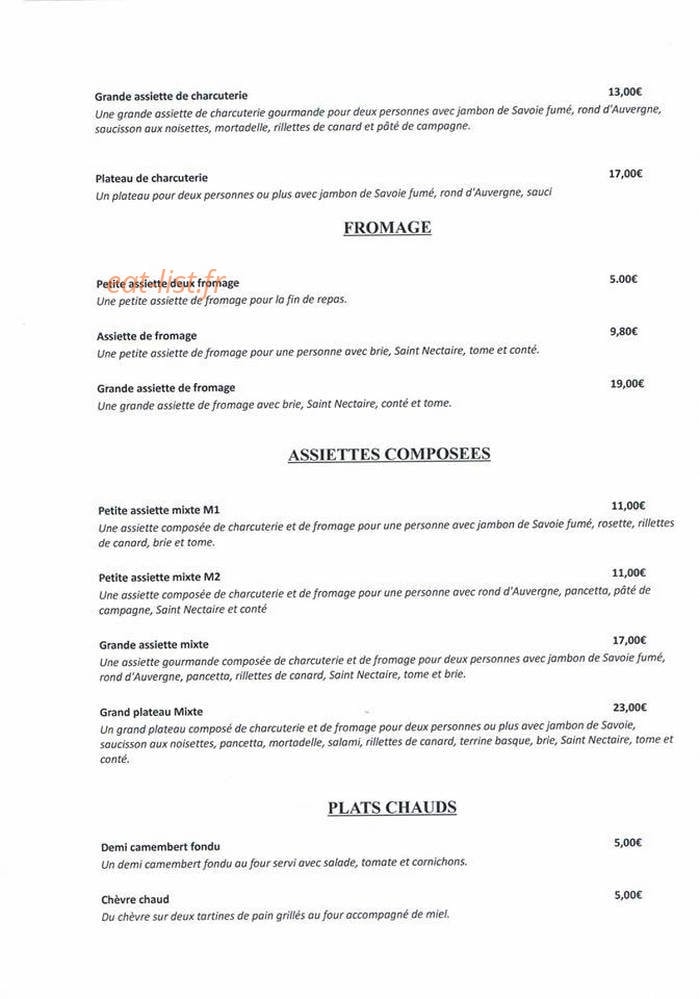 Carte et menu de L'Atelier de Dégustation de La Cave Saint Vincent à Sainte Genevieve des Bois — Fromages, assiettes et plats chauds