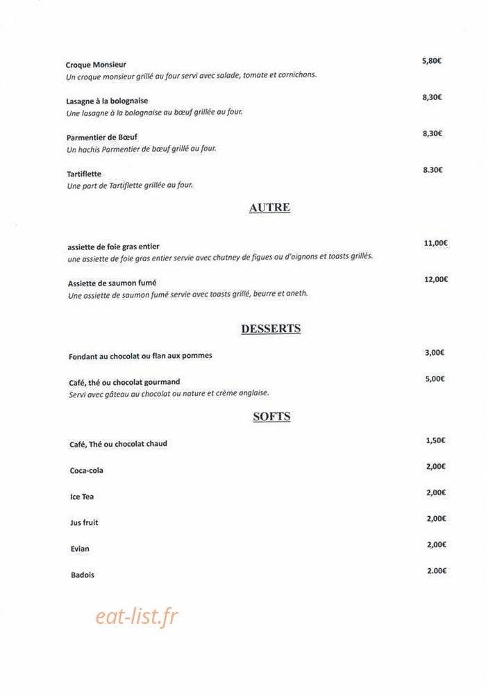 Carte et menu de L'Atelier de Dégustation de La Cave Saint Vincent à Sainte Genevieve des Bois — Autre, softs et desserts